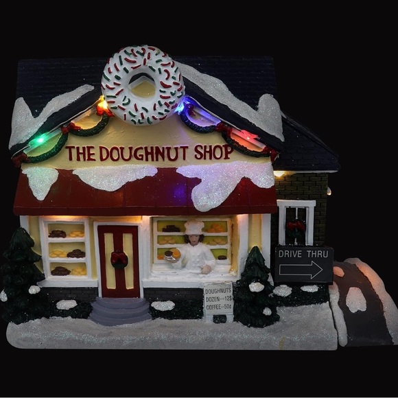 Top Treasures Christmas Village Donut Shop Pre-lit Musical Frgurine NIB - Picture 5 of 5